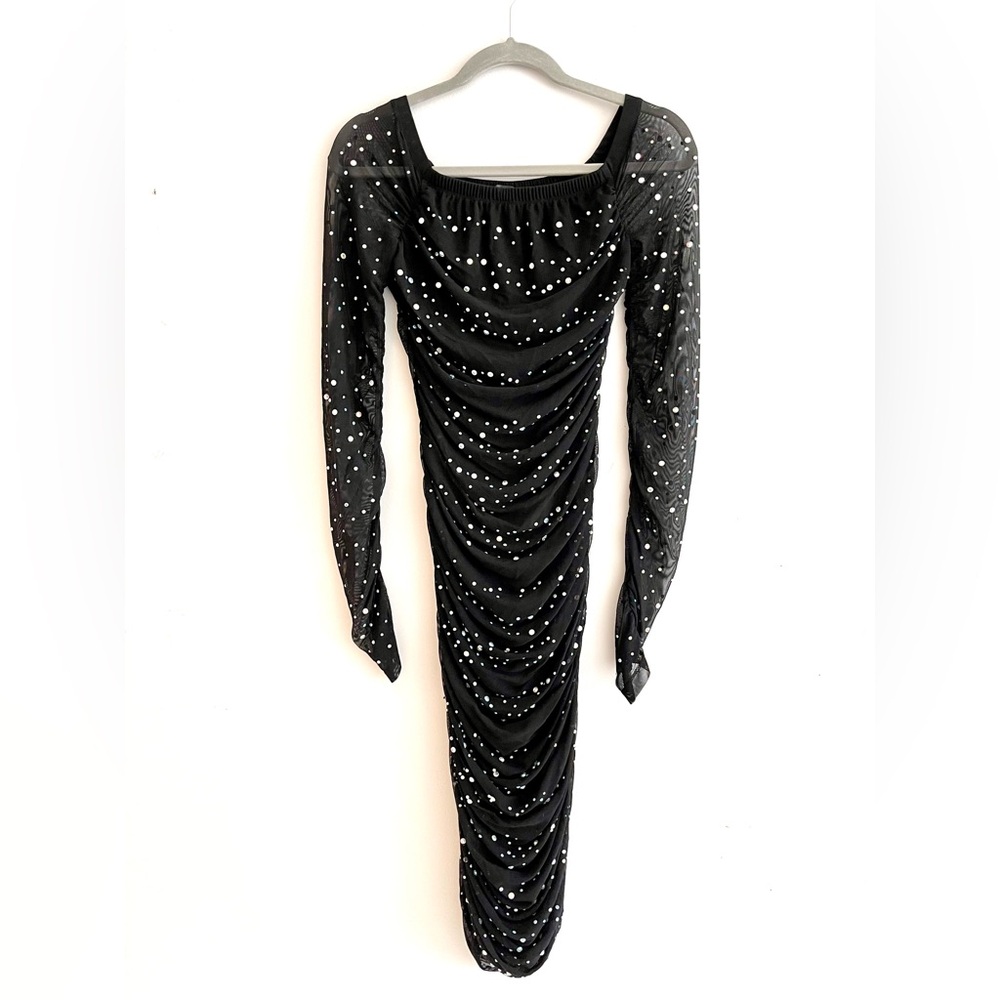VENUS Black Long Sleeve Dress with Embellished Details